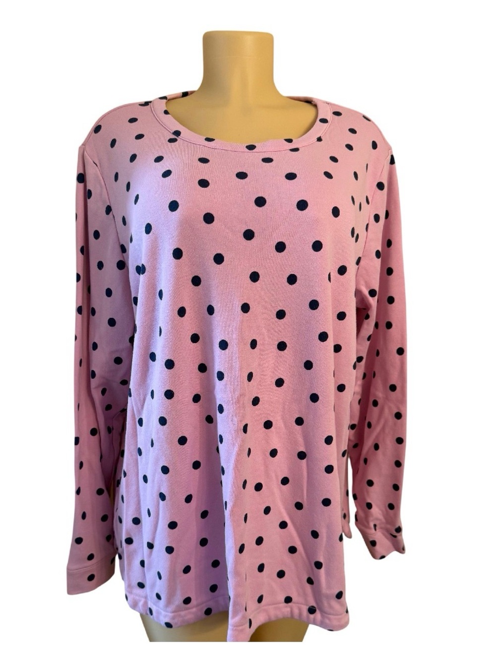 croft & barrow Pink Long Sleeve Top with Black Polka Dots